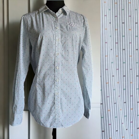 BROOKS BROTHERS ( 12 ) RED FLEECE Pin Stripe Embroidered Button Up - Picture 1 of 9